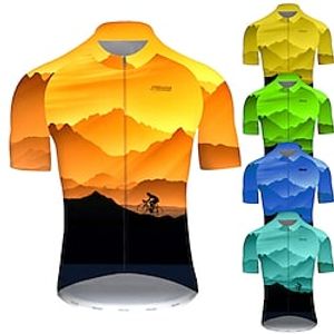 Voor heren Wielrenshirt Korte mouw Fietsen Shirt Kleding Bovenlichaam met 3 achterzakken Bergracen Wegwielrennen Fietsen Ademend Sneldrogend Ultra-Violetbestendig Zwart / oranje Geel Marine Blauw Lightinthebox