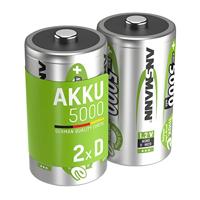 ANSMANN Accu D 5000 mAh NiMH 1,2 V (2 stuks) - oplaadbare mono D batterijen, maxE geringe zelfontlading voor jarenlang gebruik