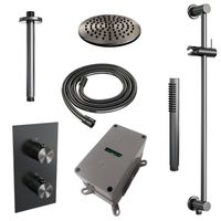 Regendoucheset Inbouw Brauer Gunmetal Edition Thermostatisch 20 cm met 3-Weg Omstelling, Plafondarm, Glijstang en Staaf Handdouche Geborsteld Gunmetal - thumbnail