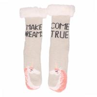 Grijze Dames Huissokken/slofsokken Eenhoorns - Huissokken