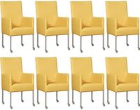 Set van 8 Gele leren moderne eetkamerstoelen Spark - poot rond rvs met wiel - Toledo Leer Giallo (geel leer) - thumbnail