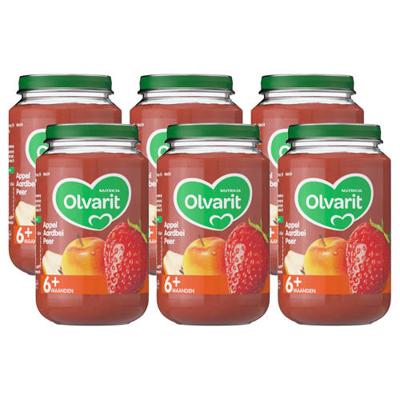 Olvarit Appel Aardbei Peer - fruithapje voor baby's vanaf 6+ maanden - 6x200 gram babyvoeding in een fruitpotje Olvarit Appel Aardbei Peer - fruithapje voor baby's vanaf 6+ maanden - 6x200 gram babyvoeding in een fruitpotje