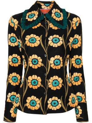 La DoubleJ Blouse met ruches en bloemenprint - Zwart