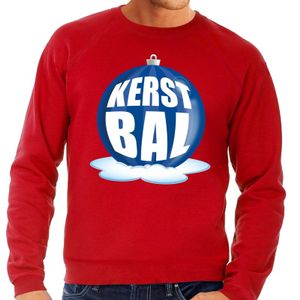 Foute feest kerst sweater met blauwe kerstbal op rode sweater voor heren 2XL (56)  -