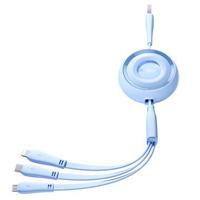 Joyroom S-A40 Kleurrijke 3-in-1 Mini Intrekbare USB-A naar USB-C/Licht/MicroUSB Kabel - 1m - Blauw