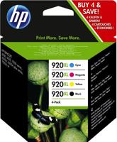 HP Inktpatroon, 920XL, C2N92AE, origineel, 4 gesorteerd, 49/6 ml (zwart/wit/kleur), 1200/700 pagina's (zwart/wit/kleur) (4 stuks), je ontvangt 1 verpakking à 4 stuks