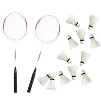 Badminton set rood/wit met 12x shuttles en opbergtas