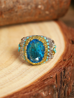 Large Diamond Ocean Blue Gemstone Ring