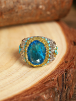Large Diamond Ocean Blue Gemstone Ring