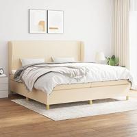 vidaXL Boxspring met matras stof crèmekleurig 200x200 cm, bed, boxspringbed, tweepersoonsbed, slaapmeubel, boxspring bed, bed met matras, bedframe