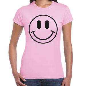 Verkleed T-shirt voor dames - smiley - roze - carnaval - foute party - feestkleding