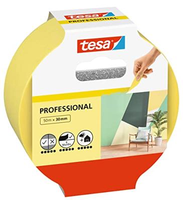 tesa Afplakband Professional - schilderstape van dun washi papier voor bijzonder nauwkeurig afplakken - voor binnen en buiten - 50 m x 30 mm,Geel