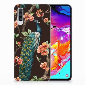 Samsung Galaxy A70 TPU Hoesje Pauw met Bloemen