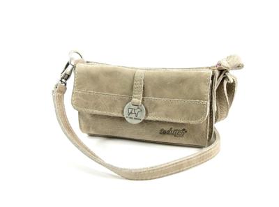 Handgemaakte leren schouder festivaltasje raider #07 Taupe