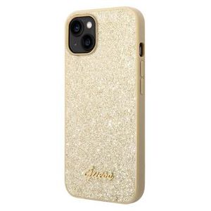 Guess Glitter Flakes Metal Logo iPhone 14 Plus Hybride Hoesje - Goud