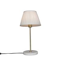 QAZQA - Retro Retro tafellamp messing met Plisse kap crème 25 cm - Kaso | Woonkamer | Slaapkamer | Keuken - Staal Rond - E27 Geschikt voor LED - Max. 1 x 60 Watt