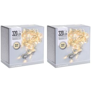 2x pakjes kerstverlichting transparant snoer met 320 warm witte lampjes 24 meter buiten