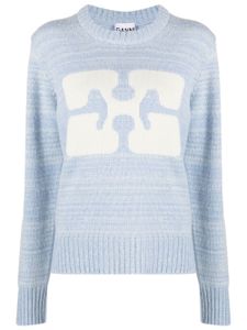 GANNI pull en maille à logo intarsia - Bleu