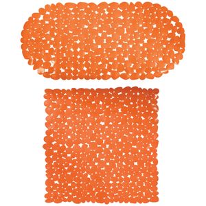 MSV Douche/bad anti-slip matten set badkamer - pvc - 2x stuks - oranje - 2 formaten