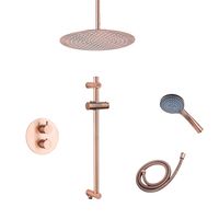 Saniclear Copper inbouwregendouche 20cm rond met plafondarm, 3 standen handdouche en glijstang geborsteld koper - thumbnail