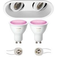 Pragmi Zano Pro - Inbouw Ovaal Dubbel - Mat Wit - Kantelbaar - 185x93mm - Philips Hue - LED Spot Set GU10 - White and Color Ambiance - Bluetooth