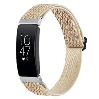 By Qubix - Compatible met Fitbit Inspire 2 Elastische solo loop nylon bandje - Beige - Compatible fitbit bandje