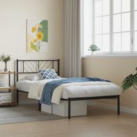 Bedframe met hoofdbord metaal zwart 90x190 cm