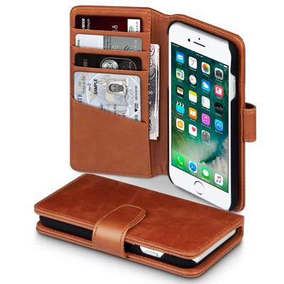 Qubits - luxe echt lederen wallet hoes - iPhone SE (2022 / 2020) / 8 / 7 / 6(s) - cognac