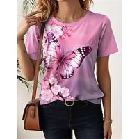 Dames T-shirt Bloemig Afdrukken Dagelijks Weekend Modieus Korte mouw Strakke ronde hals Wit Zomer Lightinthebox - thumbnail