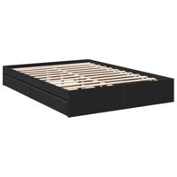 VidaXL Bedframe Met Lades Bewerkt Hout Zwart 150x200 cm, Bed Ombouw, 2 Persoonsbed, Bedbodem, Slaapkamermeubel