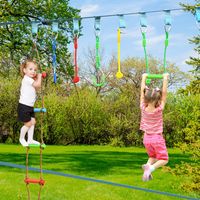 Ninja Warrior Set voor Kinderen 15M Slackline voor Kinderen Opknoping 9 Obstakels Verstelbaar Buiten Kleurrijk