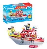 PLAYMOBIL Action Heroes 71598 Brandweerboot, reddingsmissie op het water, drijvende boot met afneembaar dak en accessoires, actievol speelgoed voor kinderen vanaf 4 jaar
