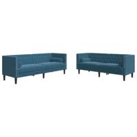 vidaXL 2-delige Loungeset Chesterfield met bolsters fluweel blauw, chesterfield bank, bankstel, bank, loungeset, bankenset, loveseat, zitbank