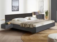 Tweepersoonsbed LATINO 180x200 cm metaalgrijs/zwarte eik