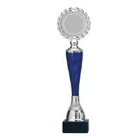 Luxe trofee/prijs - zilver/blauw middenstuk - kunststof - 32 x 8 cm   -