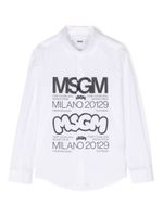 MSGM Kids chemise en popeline à logo imprimé - Blanc