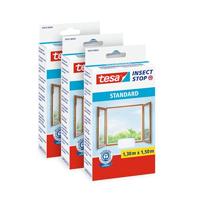 tesa Insect Stop Standard Vliegenhor voor Ramen, Set van 3 pack, Insectenhor, raamhor, Met klittenband, Snij uw eigen horraam op maat, Muggenhor, 130 cm x 150 cm, Wit