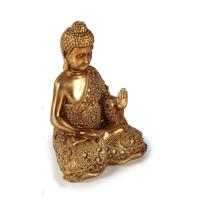 Boeddha beeld polyresin goud 18 cm voor binnen rust houding