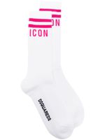 DSQUARED2 chaussettes nervurées à logo en intarsia - Blanc