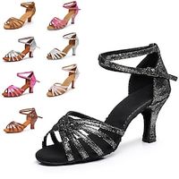 Dames Latin schoenen Dansschoenen Voor Binnen Oefenen ChaCha Standaard Feest / Avond Professioneel Hoge Hak Ronde Teen Gesp Volwassenen Zwart goud Zwart en Zilver Roze Lightinthebox - thumbnail