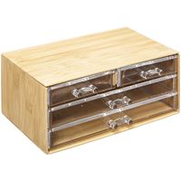 Sieraden/make-up organizer - 4 lades - 24 x 11 cm - rechthoek - bamboe/kunststof - opbergen - thumbnail