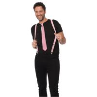 Carnaval verkleedset bretels en stropdas - licht roze - volwassenen/unisex - feestkleding accessoire