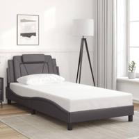 vidaXL Bedframe met hoofdbord kunstleer grijs 100x200 cm, bed, bed ombouw, tweepersoonsbed, bedbodem, slaapkamermeubel, 2 persoonsbed, logeerbed