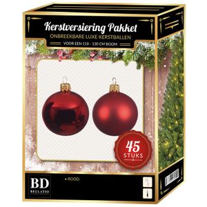 Kerstbal en ster piek set 45x kerst rood voor 120 cm boom