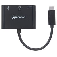 Manhattan 152037 USB / HDMI Adapter [1x USB-C stekker - 1x HDMI-bus, USB 3.2 Gen 1 bus A (USB 3.0), USB-C bus] Zwart UL gecertificeerd 0.08 m - thumbnail