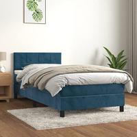 VidaXL Boxspring Met Matras Fluweel Donkerblauw 90x200 cm, Tweepersoonsbed, Slaapmeubel, Bedframe