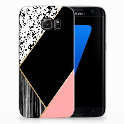 Samsung Galaxy S7 Edge TPU Hoesje Zwart Roze Vormen Samsung Galaxy S7 Edge TPU Hoesje Zwart Roze Vormen
