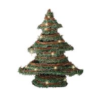 Kerstdecoratie rotan decoratie kerstboom groen met verlichting H40 cm