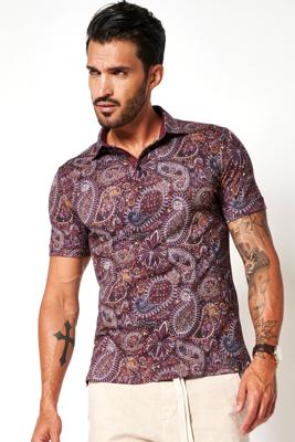 Desoto Poloshirt Rood Gekleurde Paisley Print Jersey Slim Fit