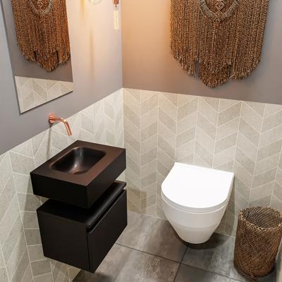 Mondiaz Andor toiletmeubel 40cm mat zwart met zwarte wastafel midden zonder kraangat